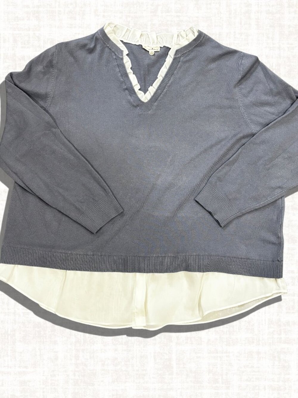 Classic Sweater w/Faux Ruffled Blouse - Size 2X - Soft Blue - Jane & Delancey